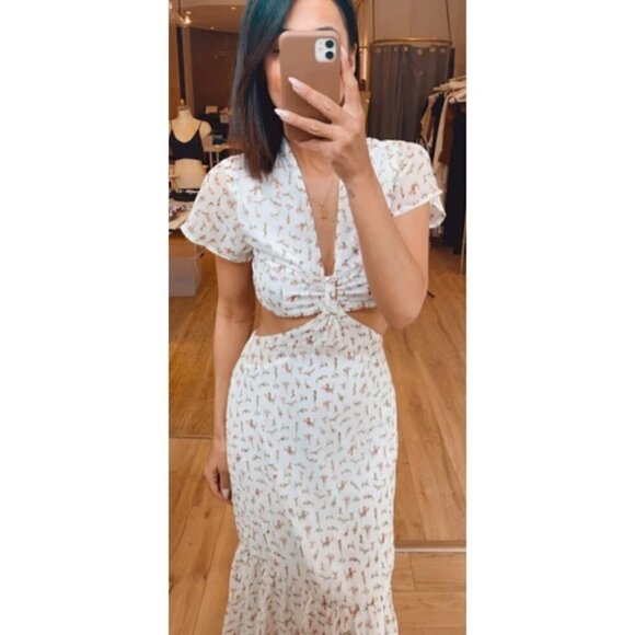 Rdi | Floral Print Waist Cutout Midi Dress - Picture 2 of 14